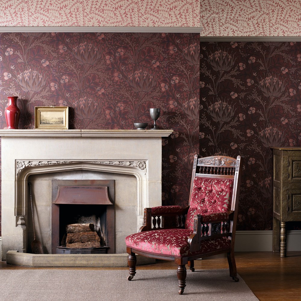 Artichoke Wallpaper 210355 by Morris & Co in Wine Red